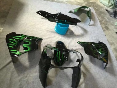 02-03 Noir Brillant Vert Flamme ZX9R Carénage Moto